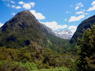 mountain views in milford sounds in new zealand