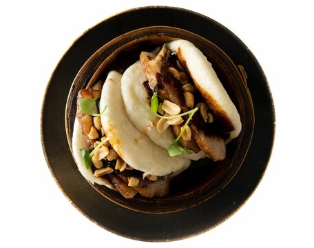 Top view shot of Gua Baos with peanuts