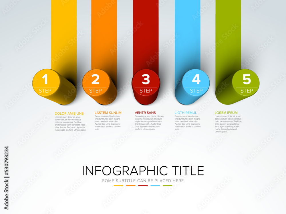 Poster minimalistic five steps template with cylindric circle steps