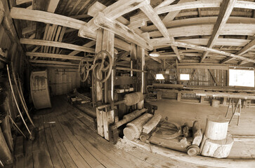 Water sawmill. Norway. Monochrome  image
