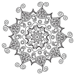 A set of colored mandalas. Decorative round ornaments. Wicker design elements. Logos for yoga, backgrounds for posters, icons for programs and websites. The unusual shape of the flower.