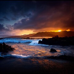 Küste in Haweii bei Sonnenuntergang