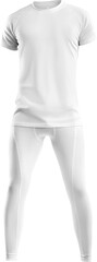 White male tracksuit mockup 3D rendering, t-shirt, pants, png, isolated on background