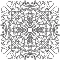 Circle shape coloring page. Black and white print for coloring book with Outline background. Vector illustration. Circle shape pattern with  for coloring book. Christmas holiday сircle pattern with wi