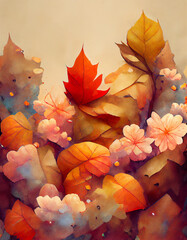 Fototapeta na wymiar autumn cartoon scene, autum gift card illustration