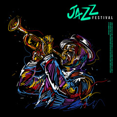 vector illustration for jazz poster. Jazz trumpet player