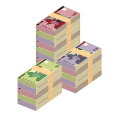 Namibian Dollar Vector Illustration. Namibia money set bundle banknotes. Paper money 50, 100, 200 NAD. Flat style. Isolated on white background. Simple minimal design.