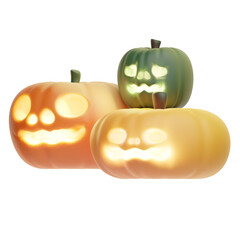 A 3D render group of Jack-O-lanterns for Halloween decoration, Carved pumpkin for a holiday event
