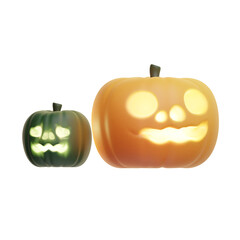 A couple of 3D carved pumpkin lanterns for Halloween decoration, Jack-O-Lantern with light for holiday