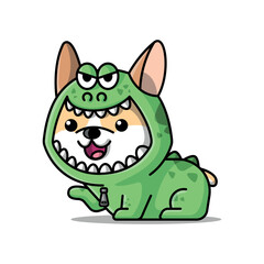 CUTE CORGI IS WEARING A MONSTER COSTUME CARTOON ILLUSTRATION