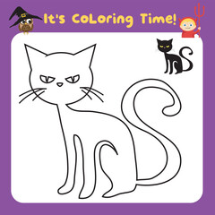 It’s coloring time worksheet. Coloring Halloween worksheet page. Fun activity for kids. Vector illustration. Coloring page Halloween theme. Coloring activity kit for toddlers. Printable coloring page 