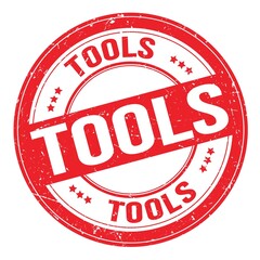 TOOLS text written on red round stamp sign