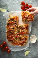 Traditional homemade meat pizza with capsicum