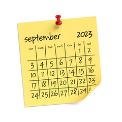 September 2023 Calendar. Isolated on White Background. 3D Illustration