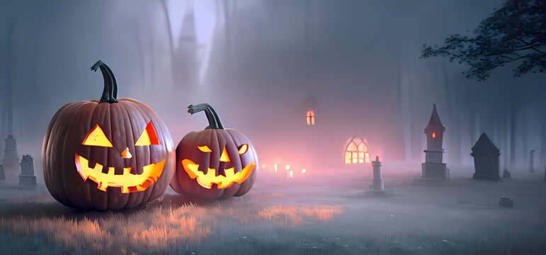 Scary Pumpkin Jack O Lantern Halloween Night Banner Background Wallpaper Game And Movie Concept Art
