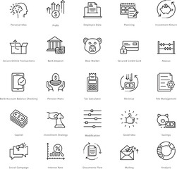 Banking and Finance Line Vector Icons 

