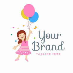 little girl holding balloon for kids store logo