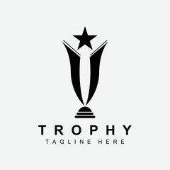 Trophy Logo Design, Award Winner Championship Trophy Vector, Success Brand