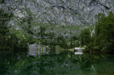 Mountain reflections in the alpine Obersee lake