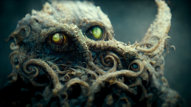 Creepy cthulhu creature with tentacles.