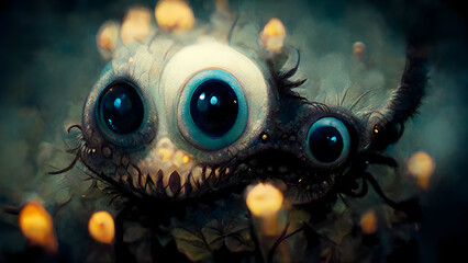 Cute monster with three eyes. - obrazy, fototapety, plakaty