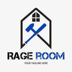 Concept of Rage room, smash stuff logo. Destruction house vector emblem.