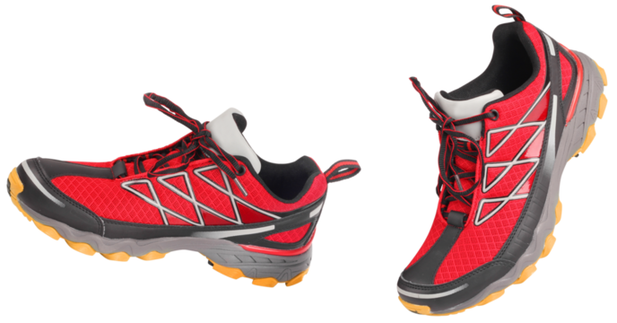 Running red sport shoes isolated