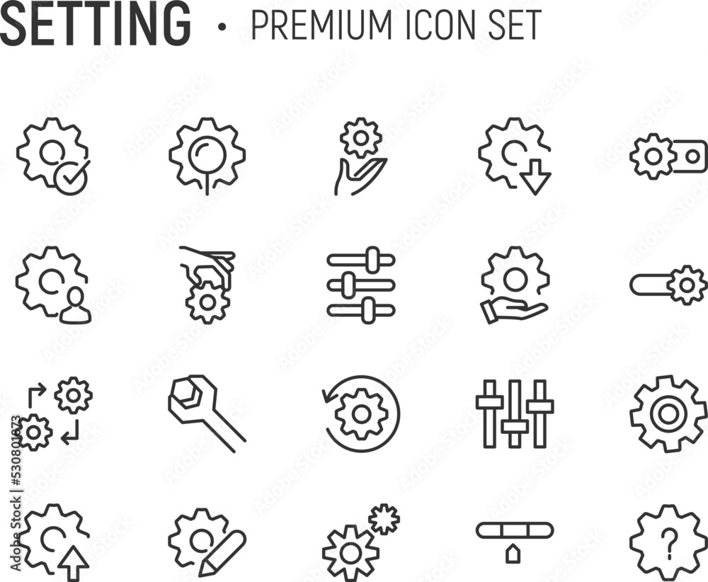 Poster editable vector pack of setting line icons.