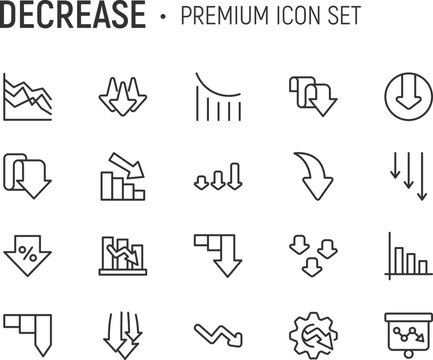 Editable vector pack of decrease line icons.