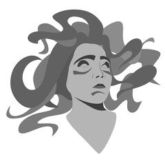 woman head with long hair waves, beauty and style