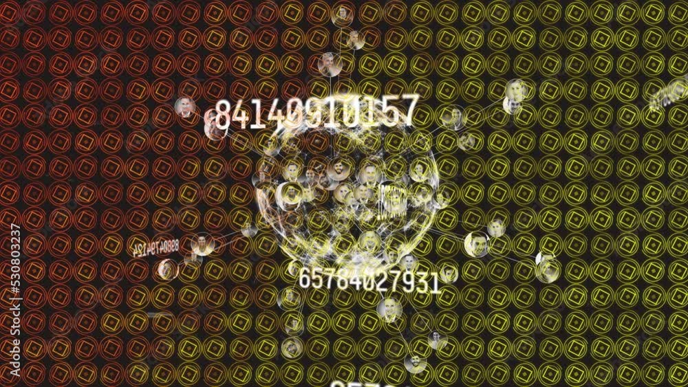 Poster animation of data processing over globe with people icons