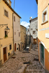 Fototapeta na wymiar A narrow street between the old stone houses of Barrea, a medieval village in the Abruzzo region of Italy.
