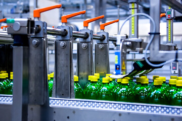 Drink production bottling line process in beverage factory