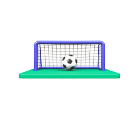 Football goal post 3d icon. Realistic soccer ball and goal bar icon. Football concept. Green Football field with goal post. soccer goal, field and ball. Qatar World Cup 2023
