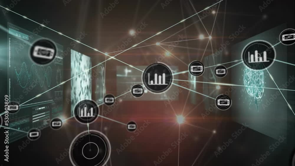 Poster animation of network of connections over data processing