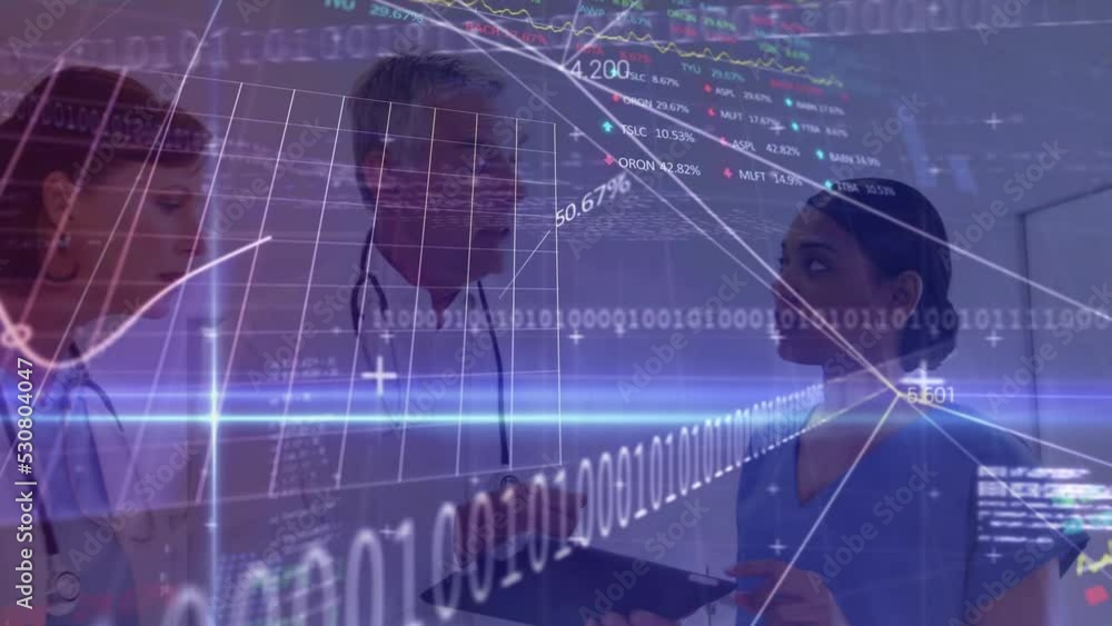 Poster animation of data processing over diverse doctors talking