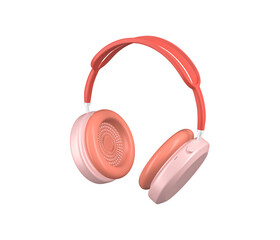 Headphone earphone 3d icon. Audio headset with pink accents. 3d wireless headphone in minimal style. Listen music gadget. Audio music instruments. In transparent png.