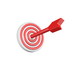 Target, Success goal 3d icon. Dart arrow hit the center of target. Business finance target, goal of success, achievement concept. 3d vector icon. Cartoon minimal style. In transparent png