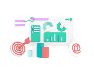 Business graph 3D icon. Business data market elements dot bar pie charts diagrams and graphs. In transparent png