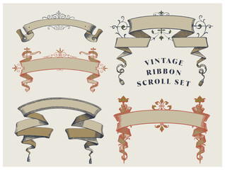 Vintage ribbon banners set. Isolated. Vector illustration. For use as an announcement, celebration menu design and title design.