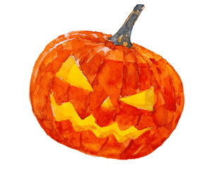 Hand painted watercolor pumpkin for halloween and Fall. Isolated object on white background.