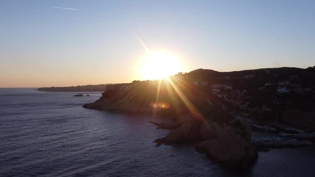 M&eacute;diterran&eacute;e Fran&ccedil;aise, Coucher de soleil sur calanque, Marseille 5 -  Sunset in French Mediterranean - Taken with drone