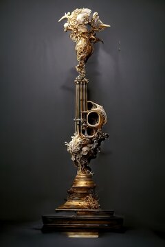 Picture Of Baroque Trumpet Sculpture, Intricate Details,3D Render