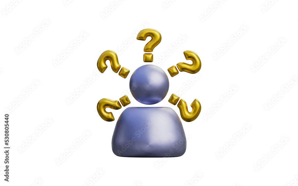 Poster user with question mark sign on dark background 3d render concept for thinking confusion