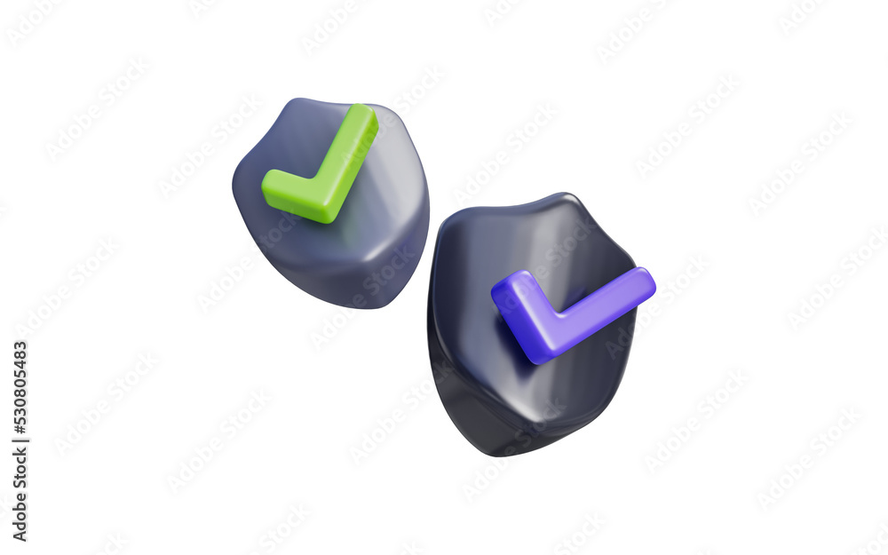 Poster security shield check mark sign on dark background 3d render concept for firewall protection