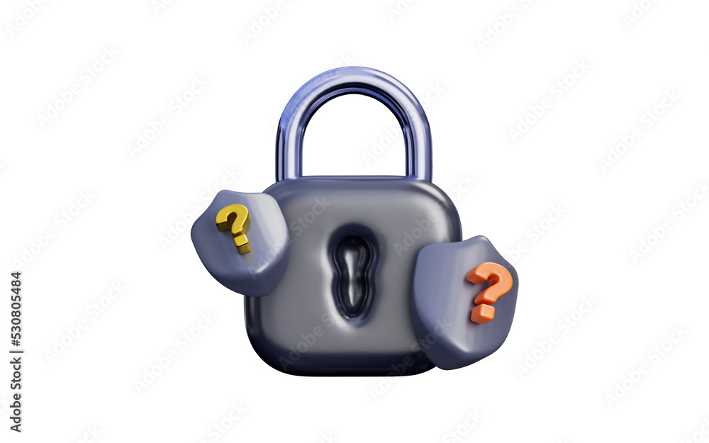 Aufkleber padlock with question mark sign on dark background 3d render concept for protection problem