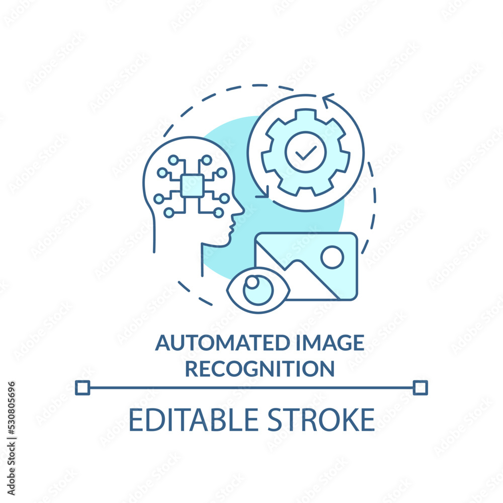 Poster automated image recognition turquoise concept icon. ai integration in marketing abstract idea thin l