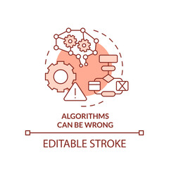 Algorithms can be wrong orange concept icon. Drawback of AI marketing abstract idea thin line illustration. Isolated outline drawing. Editable stroke. Arial, Myriad Pro-Bold fonts used