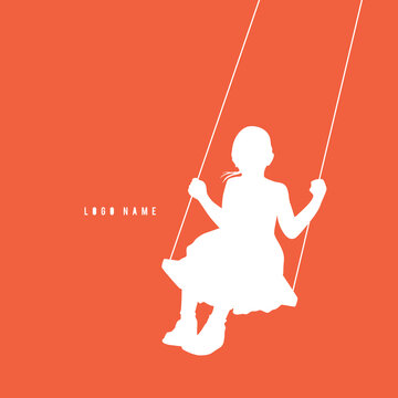 Vector logo on which an abstract image of a girl riding on a swing. Logo