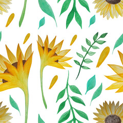 Sunflower seamless pattern for textile, fabric, wrapping paper. Sunflowers tile print.